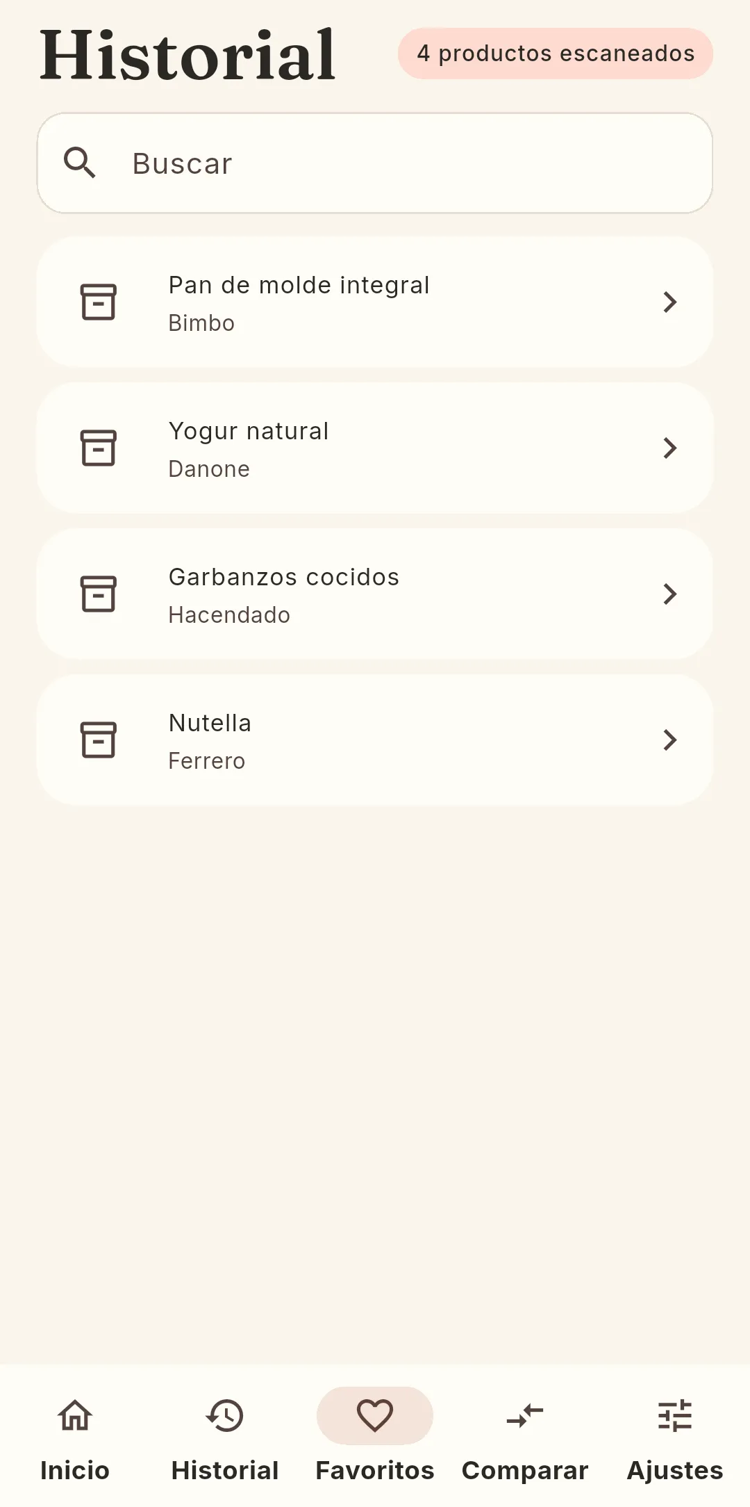 Favoritos guardados en Nutriscania