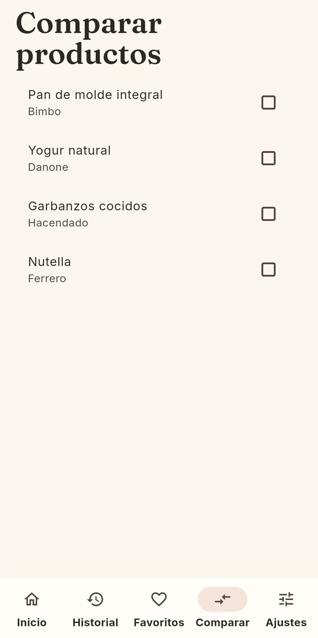Comparación de dos productos en Nutriscania