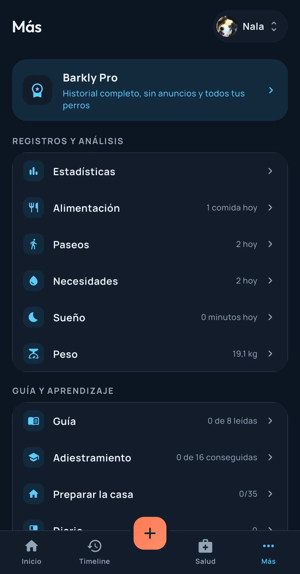 Menú de secciones adicionales de Barkly