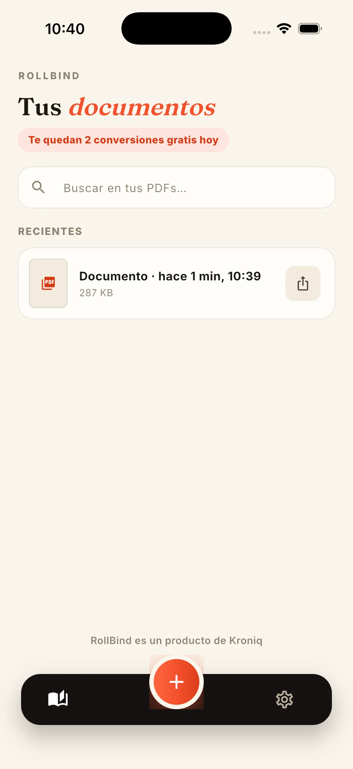 Biblioteca de RollBind con un documento creado
