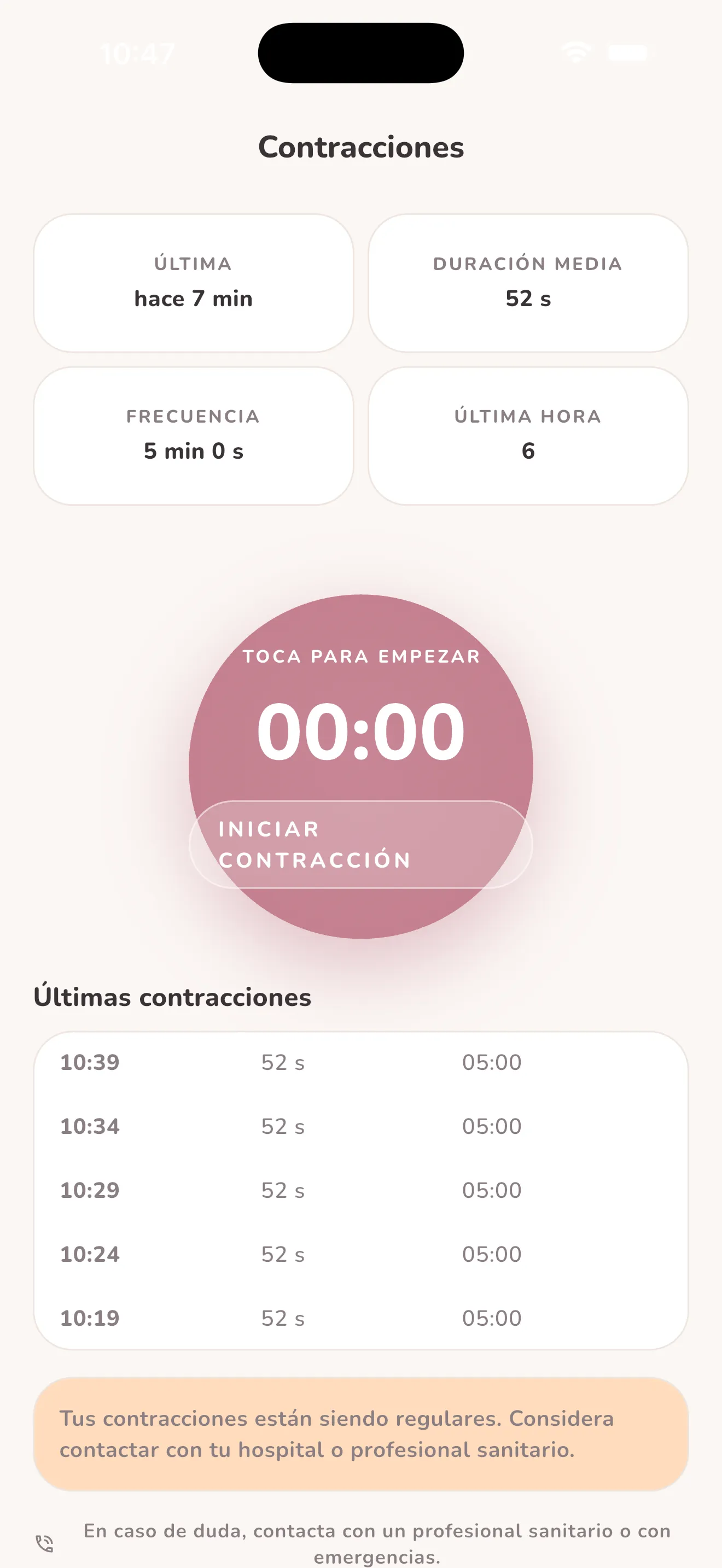 Contador de contracciones de MaternityCounter