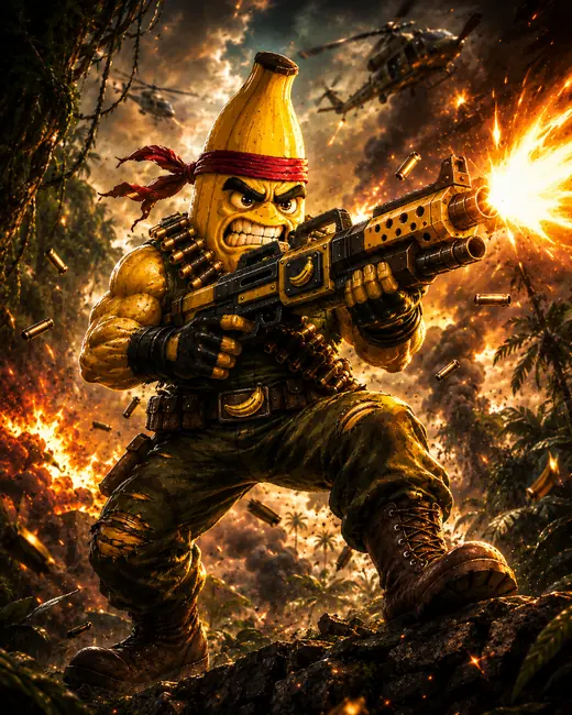 BananaRambo, plátano comando con metralleta
