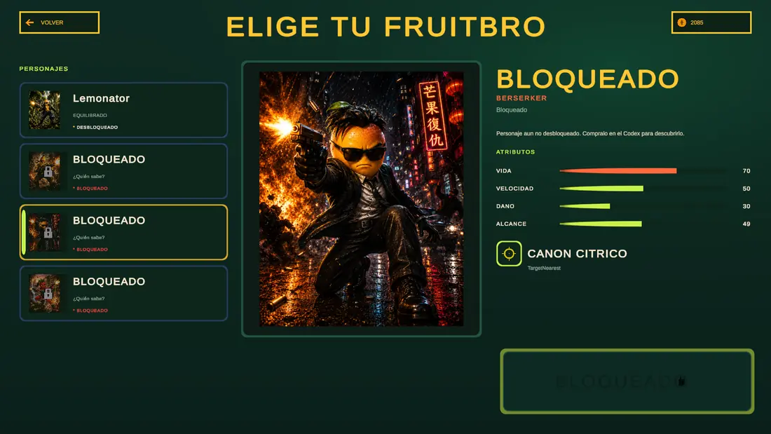 Pantalla de selección con slot bloqueado