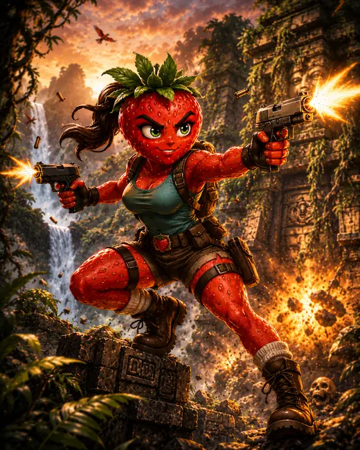Strawberry Croft, fresa aventurera con pistolas gemelas