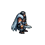 Garra, el héroe: mercenario encapuchado con espada, en pixel art
