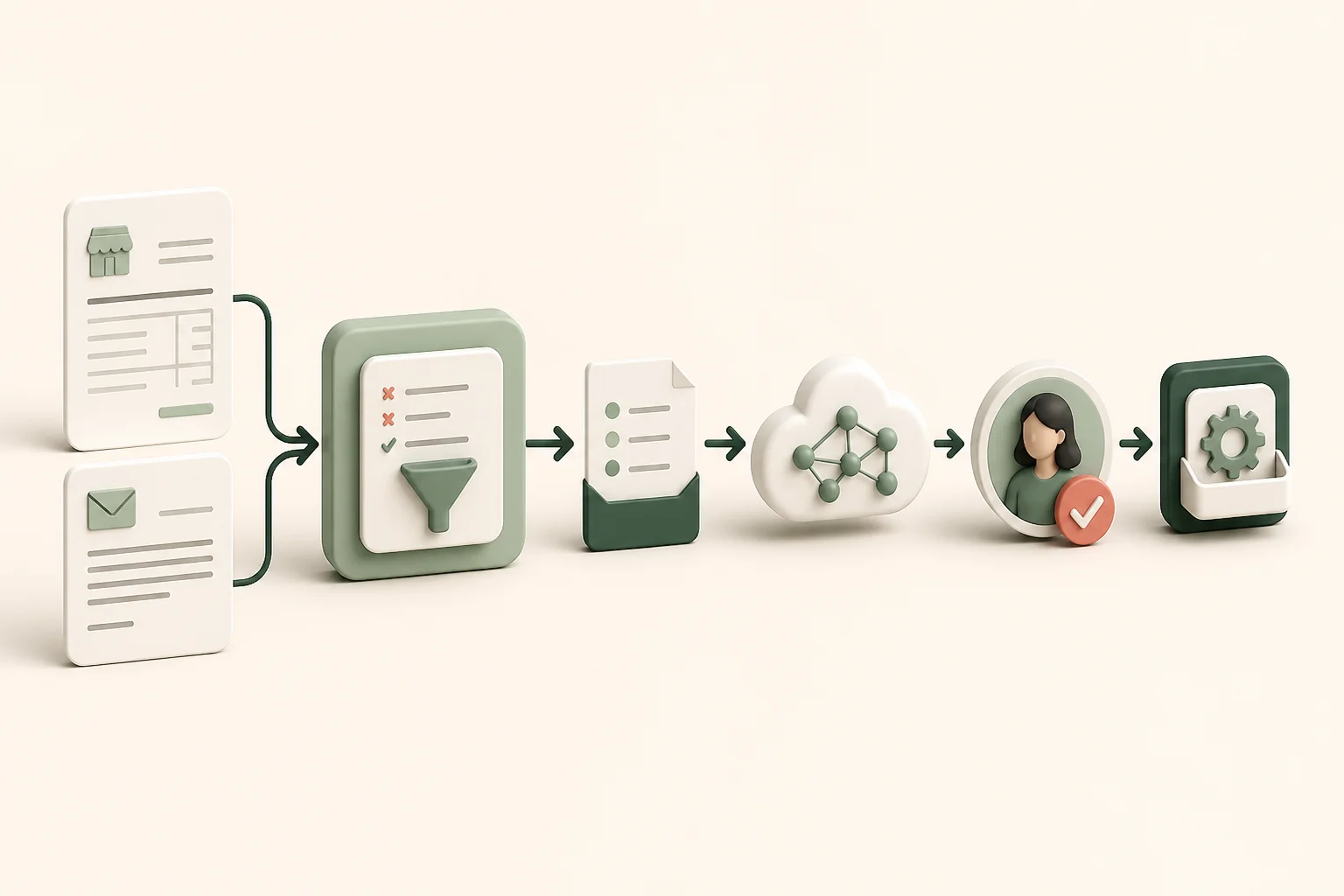 Ilustración conceptual de minimización de datos en un flujo de agente de IA